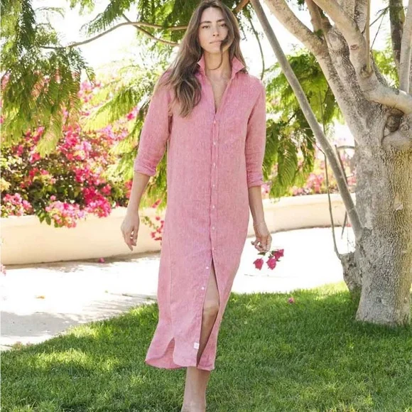 Frank & Eileen: Rory in Red, Lived-in-linen, Button-Up Maxi Dress - Picture 2 of 4